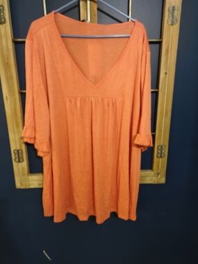 Source Unknown Orange V-Neck Babydoll Tunic
